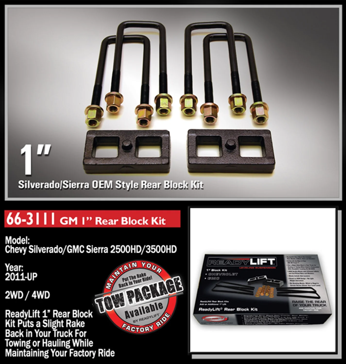 For Chevrolet Silverado 2500 HD ReadyLift Rear Block Kit 1 in. Incl. , 66-3111 - Image 2