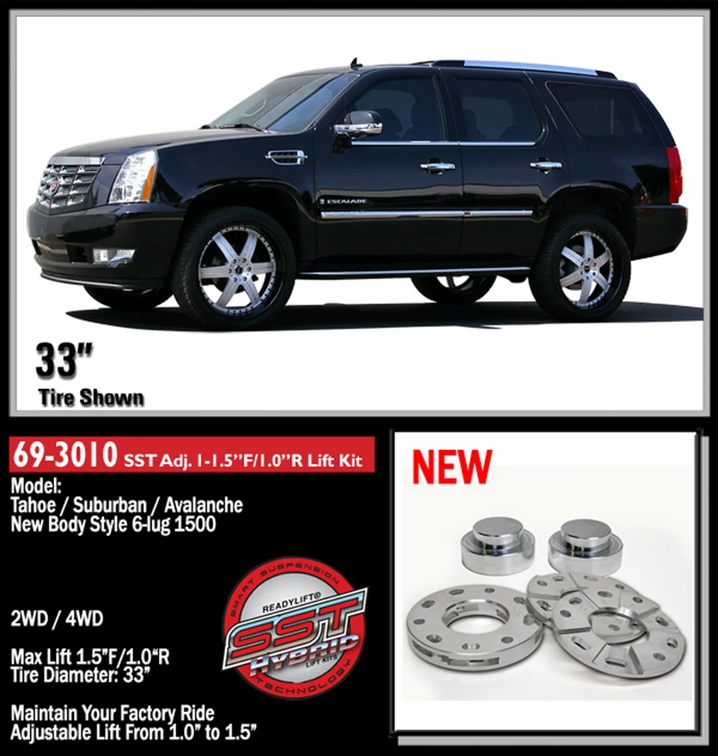 ReadyLift 1"-1.5"F Adjustable 1"R SST Lift Kit GM SUV SUT 1500 2007-2020 - Image 2