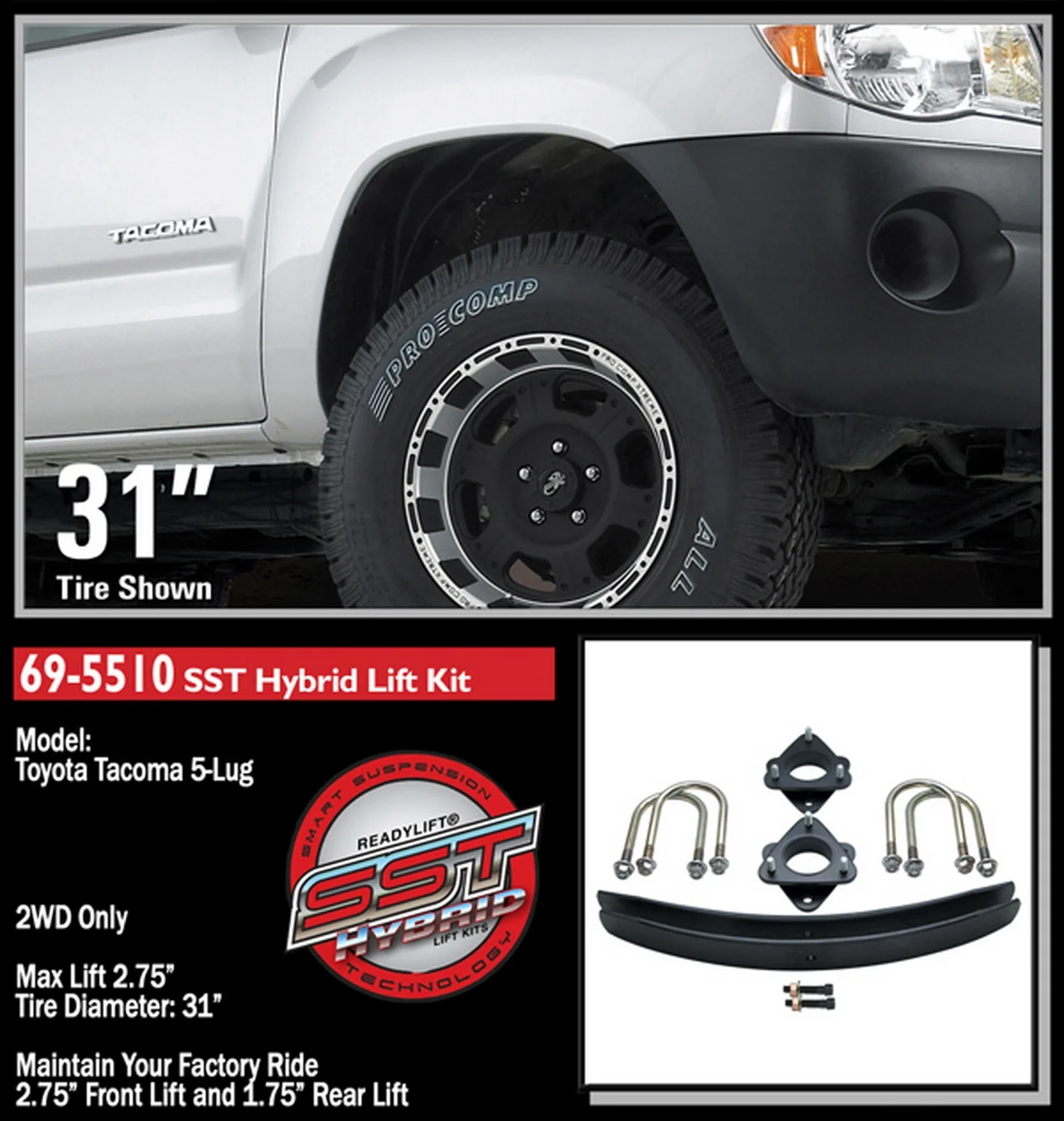 ReadyLift 2.75" SST Lift Kit for Toyota Tacoma 5-lug 2WD 2005-2018 - Image 2