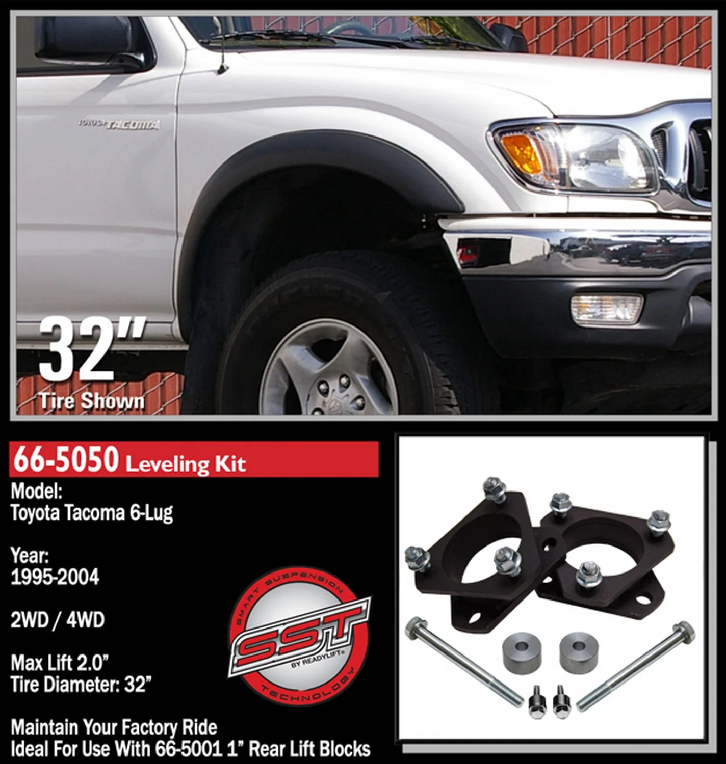 ReadyLift 2" Front Leveling Kit for Toyota Tacoma 6-Lug 1995.5-2004 - Image 2