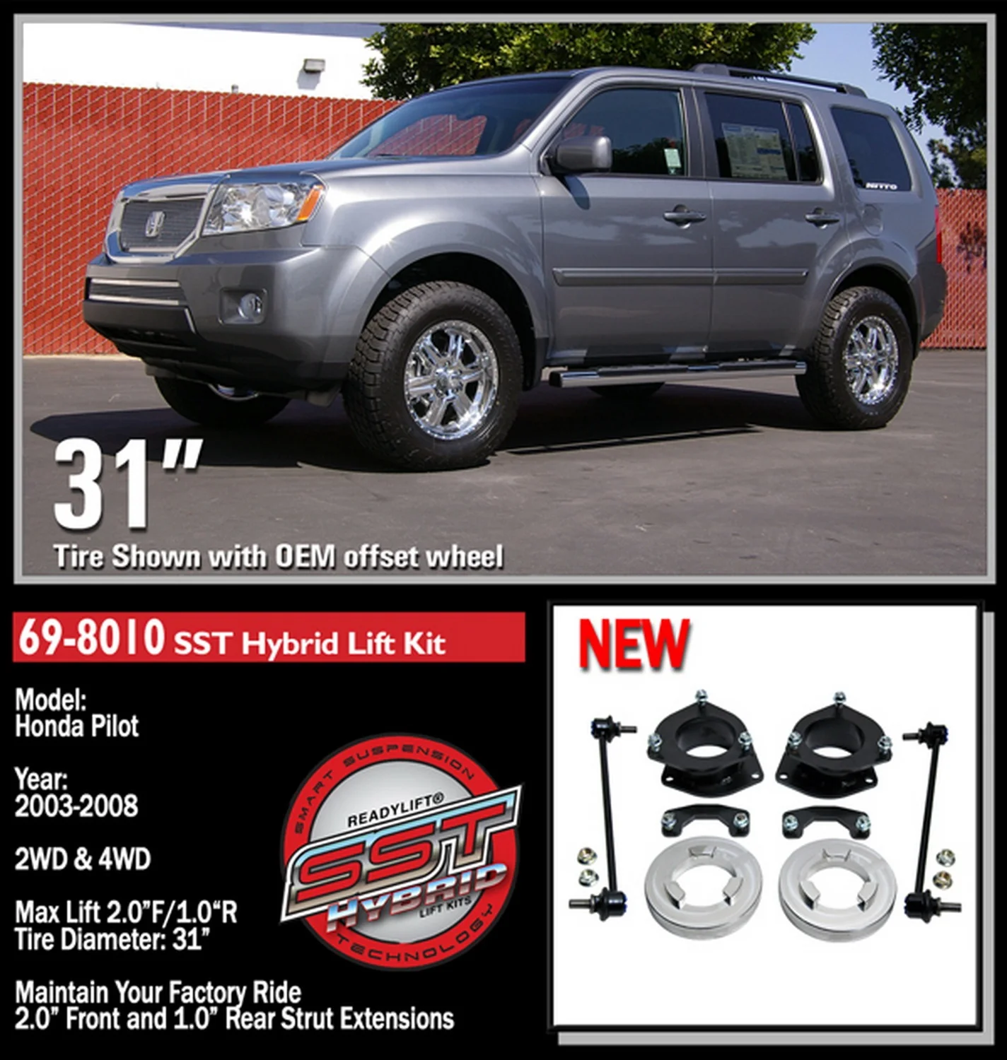 ReadyLift 2"F 1"R SST Lift Kit for Honda Pilot 2003-2008 - Image 2