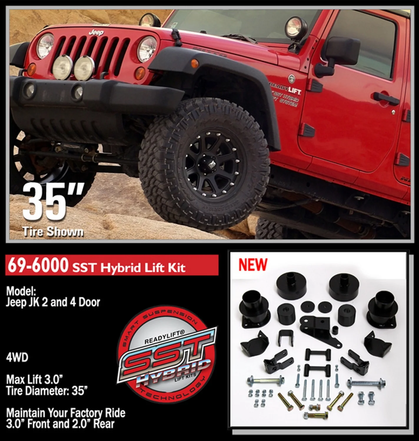 ReadyLift 3" SST Lift Kit for Jeep JK Wrangler 4WD 2007-2018 - Image 2
