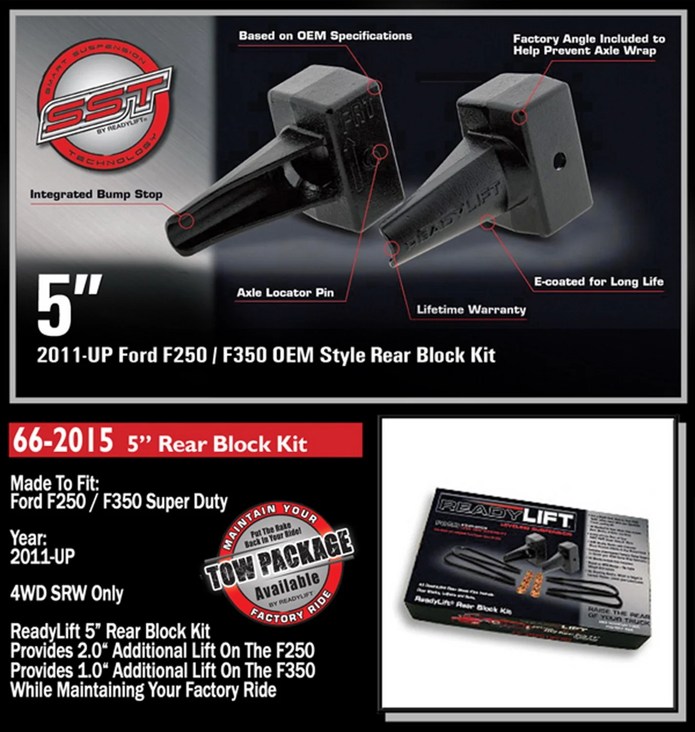 ReadyLift 5" Rear Block Kit for Ford SuperDuty 2-pc Drive Shaft Only 2011-2016 - Image 2