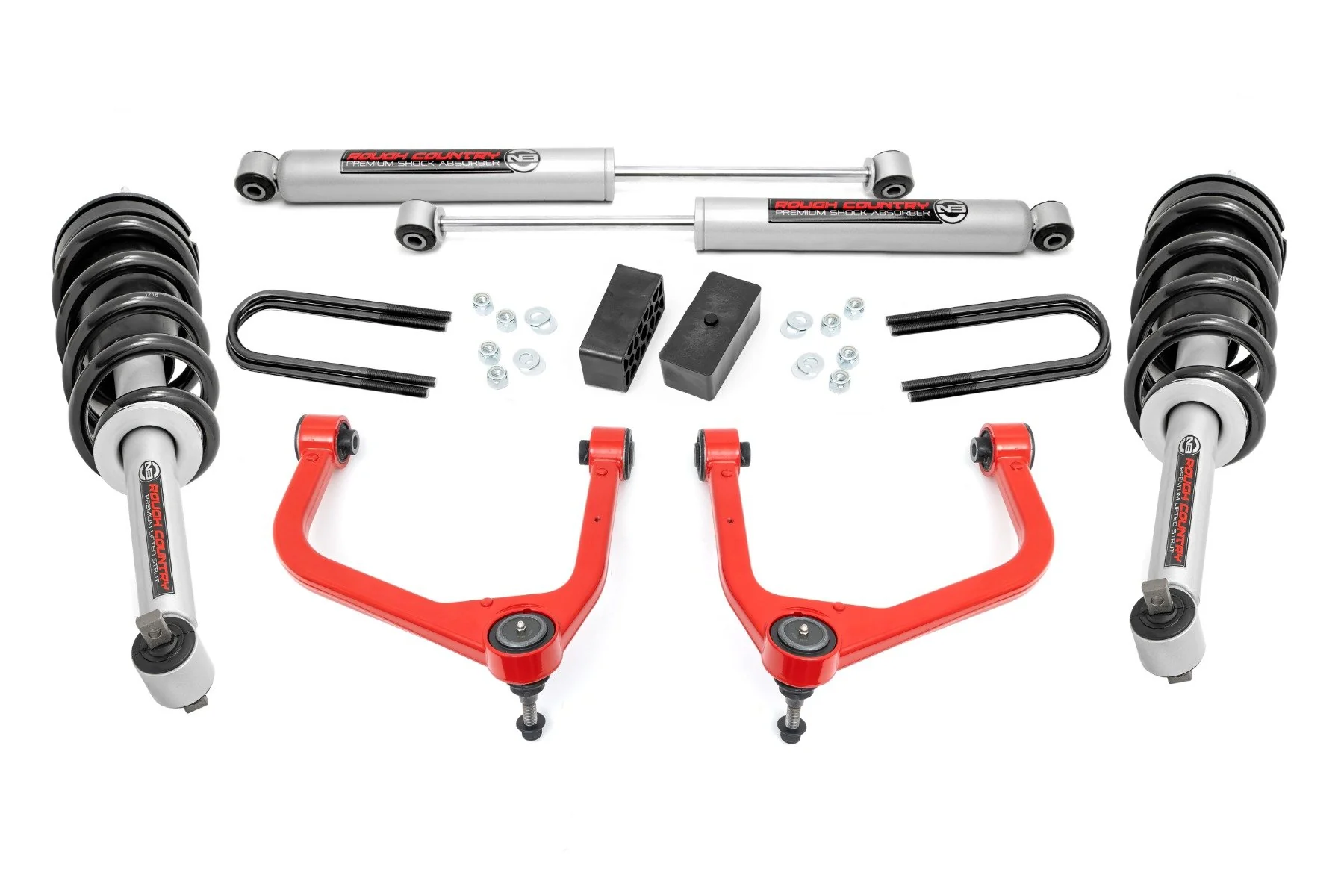 Rough Country 3.5" Lift Kit Mono Leaf Rear N3 Struts GMC Sierra 1500 19-25 28831RED