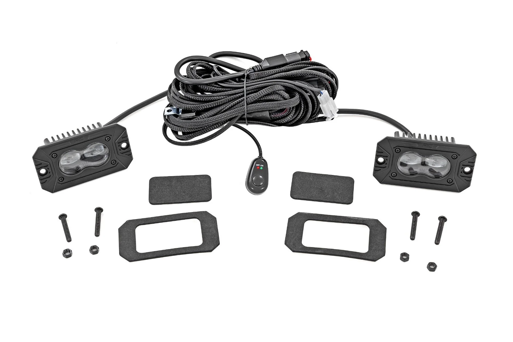 Rough Country 3x1.75" Black Series | Yellow | LED Slim Aux | SAE Fog | Flush Mount | Pair