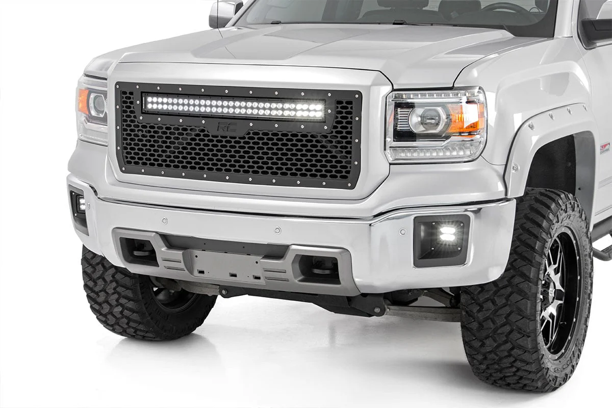 GMC Mesh Grille 30" Dual Row BLK LED White DRL 14-15 Sierra 1500 70190DRL - Image 2