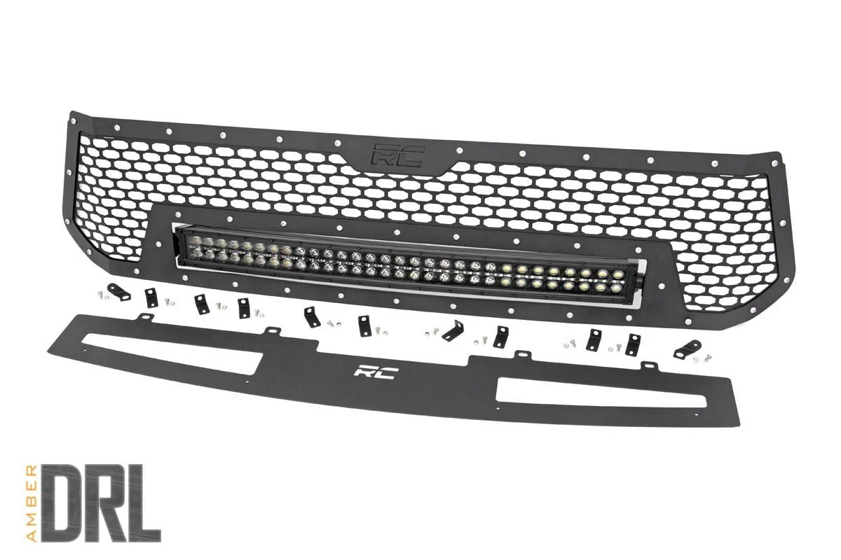 Mesh Grille w/30in Dual Row BLK Ser LED w/Amber 14-17 Tundra