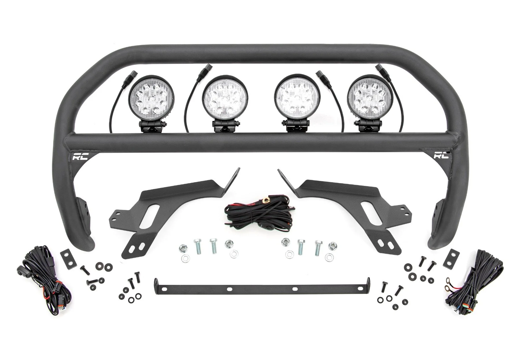 Rough Country Nudge Bar w/ Tow Hooks 4" Round LED x4 for Ford Bronco Sport 21-24